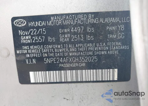 2016 Hyundai Sonata Se from USA, damaged, VIN 5NPE24AFXGH352025